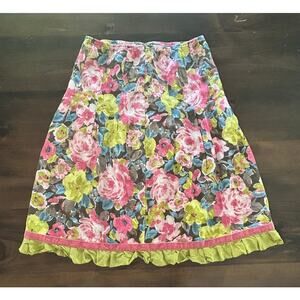 J. Jill Skirt 100% Linen Pleated‎ Floral Feminine Cottagecore Colorful Sz Small